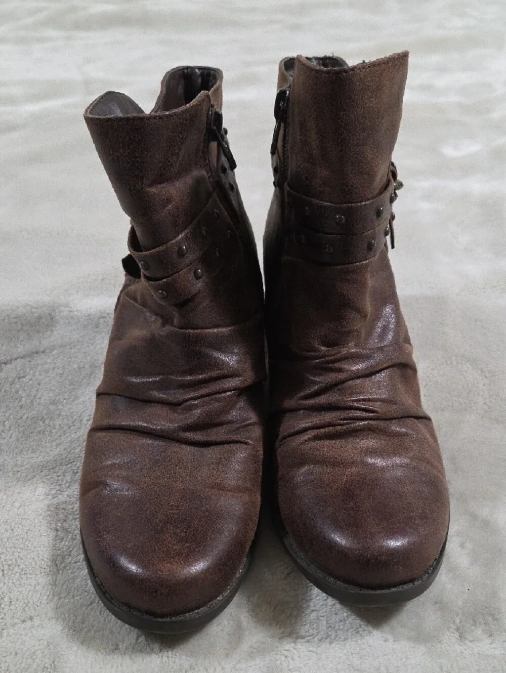 BareTraps Brown Studded Leatherette Ankle Boots